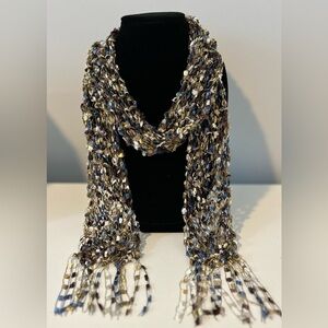 Elegant Ladder Ribbon Scarf in Blue Saddle